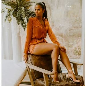 Santiago Long Sleep Romper - Rust